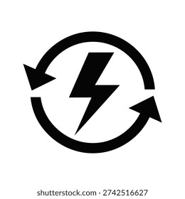 A black and white image of a lightning bolt in a circular arrow