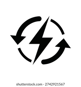 A black and white image of a lightning bolt with arrows