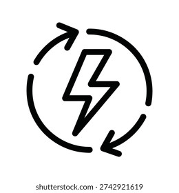 A black and white image of a lightning bolt in a circular arrow