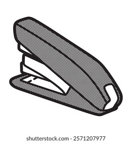 black and white image, line art vector, handheld stapler facing back