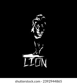 black and white image of a lion