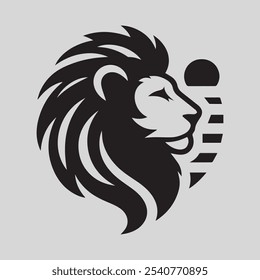 black and white image of a lion head wit