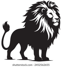 a black and white image of a lion with a lion on it with white background