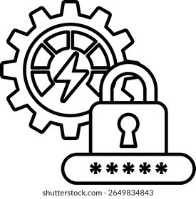 A black and white image of a lock and a gear. The lock is positioned on top of the gear, with the gear being the main focus of the image. The lock appears to be a key