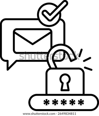 A black and white image of a lock with a key and a check mark. The lock is open and the key is missing. Concept of security and the importance of keeping things locked