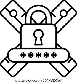 A black and white image of a lock with a keyhole and a padlock. The padlock is surrounded by a series of five dots