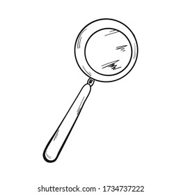 Black and white image of a magnifier. Vector illustration. Magnifying glass