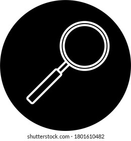 A black and white image of a magnifying glass that is used as a symbol for site searches in the digital world and is used to view and find small objects in the world of education and health
