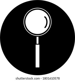 A black and white image of a magnifying glass that is used as a symbol for site searches in the digital world and is used to view and find small objects in the world of education and health