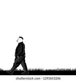 black and white. image of a man with a cigar. walk around the city. empty street. wall for your text.