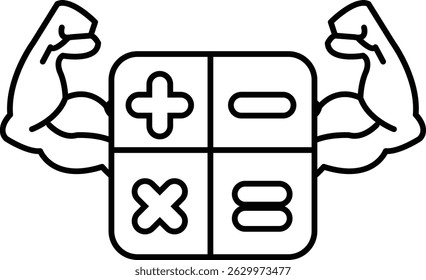 A black and white image of a man with his arms raised and a calculator with the numbers 2 and 3 on it