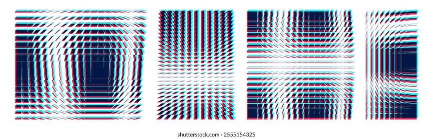 Black and white image of many rectangular flat shapes with transition effect. Dynamic gradient pattern. Space distortion and glitch effect. Vector for presentation, banner, flyer, cover or brochure.