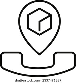 a black and white image of a map marker with a cube