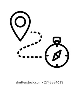 A black and white image of a map pin and a compass