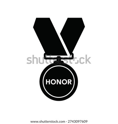 A black and white image of a medal with the word honor