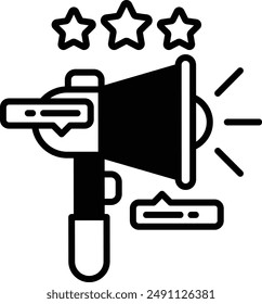 A black and white image of a microphone with three stars surrounding it. Concept of a powerful and influential voice, as the microphone is often associated with broadcasting and amplifying sound