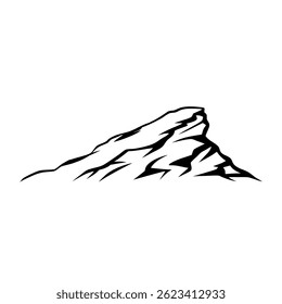 Black and white image of a mountain peak. Rocky cliff. Travel concept. Mountain landscape illustration. Vector illustration