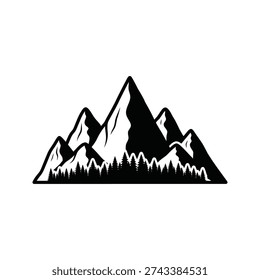 A black and white image of a mountain range