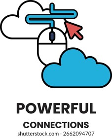 Uma imagem em preto-e-branco de um mouse apontando para uma nuvem com as palavras Conexões Poderosas escritas abaixo dela