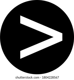 Black and white image of over symbol. a symbol in mathematics that compares two different values or two conditions where the left is more than the right.