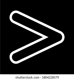 Black and white image of over symbol. a symbol in mathematics that compares two different values or two conditions where the left is more than the right.