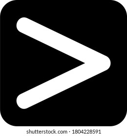 Black and white image of over symbol. a symbol in mathematics that compares two different values or two conditions where the left is more than the right.