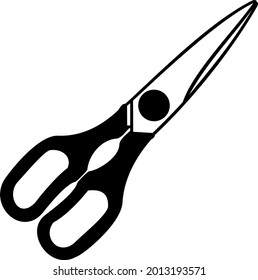 Black and white image of a pair of scissors. One of the tools that are usually used to cut fabric, hair and thin objects