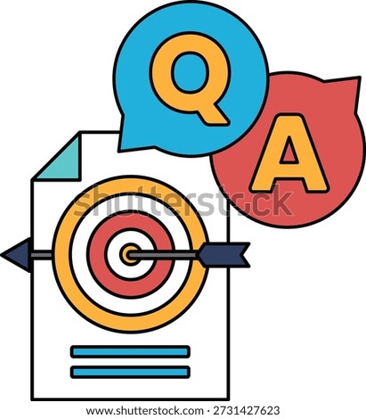 A black and white image of a paper with a question mark and an arrow pointing to a target