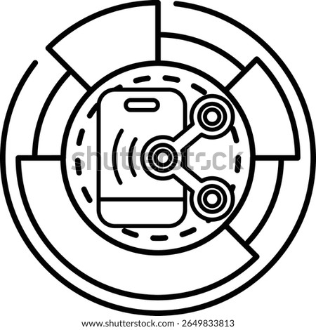 A black and white image of a phone with a Bluetooth connection. The phone is surrounded by three circles, each with a different color. Concept of connectivity and communication through technology