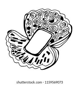 Black and white image of the phone in a patterned shell. Sample. Idea. For the brand. Design