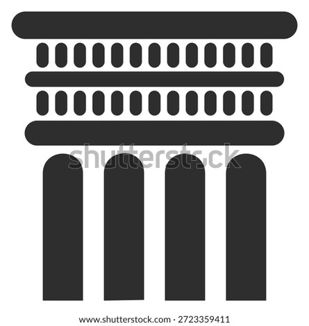 A black and white image of a pillar with four columns