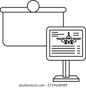 Una Imagen en blanco y negro de un avión y una pantalla de proyector. Concepto de presentación o conferencia sobre aviación