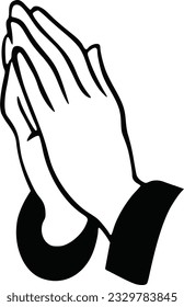 a black and white image of a praying hands