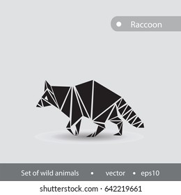 Black and white image of a raccoon. Illustration of a raccoon performed in a flat graphic. 