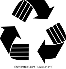 Black and white image of a recycling symbol in the form of an arrow forming a triangle that shows suggestions or invitations and possibly orders that are very important to be noticed and carried out