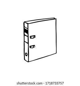 Imagen en blanco y negro del doodle de la carpeta de registro. Imagen hecha a mano para web, banners, tarjetas, diseñadores.
