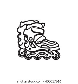 Black and white image of roller skates icon, Vector line style