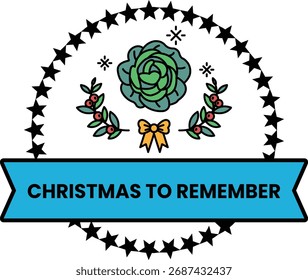 Uma imagem em preto e branco de uma rosa com um arco e estrelas em torno dela. A imagem é intitulada "Natal para lembrar"