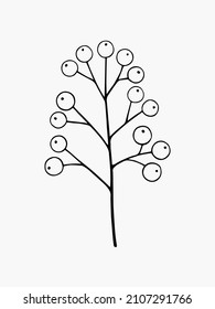 Imagen en blanco y negro de una rama romana. Ilustración de vectores dibujada a mano para la creatividad de los niños, elemento para tarjetas de felicitación, carteles, diseño estacional