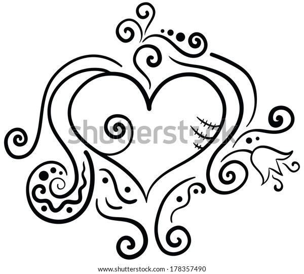 Black White Image Scarred Heart Floral Stock Vector (Royalty Free ...