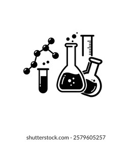 A Black and White Image of a Science Experiment With a Beaker and a Test Tube.