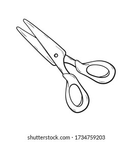 Black and white image of scissors. Vector illustration. Cutting item