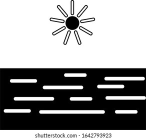 Black and white image of sea water with a white background, views of the sea while the sun is still there
