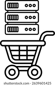 A black and white image of a shopping cart with a carton of milk and a carton of eggs