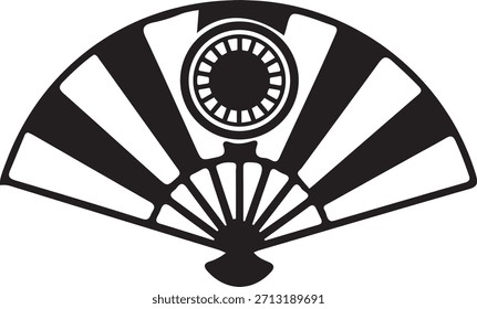 Una Imagen en blanco y negro muestra un elegante y estilizado diseño de abanico plegable.
