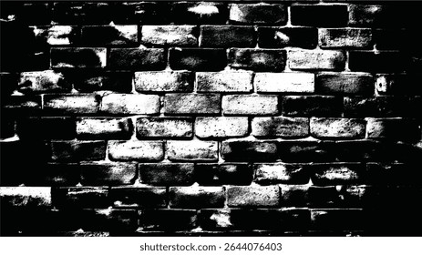 uma imagem em preto e branco apresentando uma parede de tijolos com uma textura angustiada e um esquema de cores monocromático