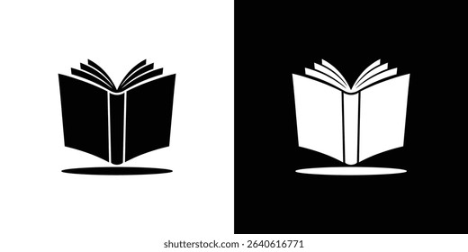 Black and white image showcasing open book icons on contrasting backgrounds. The icons suggest concepts of knowledge, education, literature, and learning, suitable for design templates.