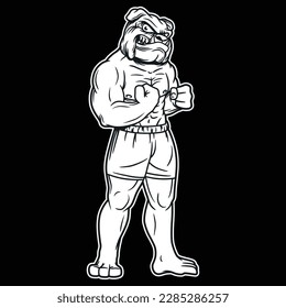 imagen en blanco y negro que muestra al bulldog que se convirtió en la mascota, y lleva pantalones cortos listos para el fitness.