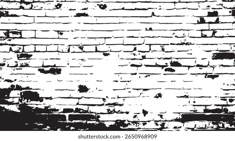 uma imagem a preto e branco mostrando uma parede de tijolos aflita com uma aparência intemperrada e danificada em geral