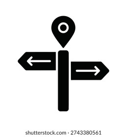 A black and white image of a signpost with a location pin
